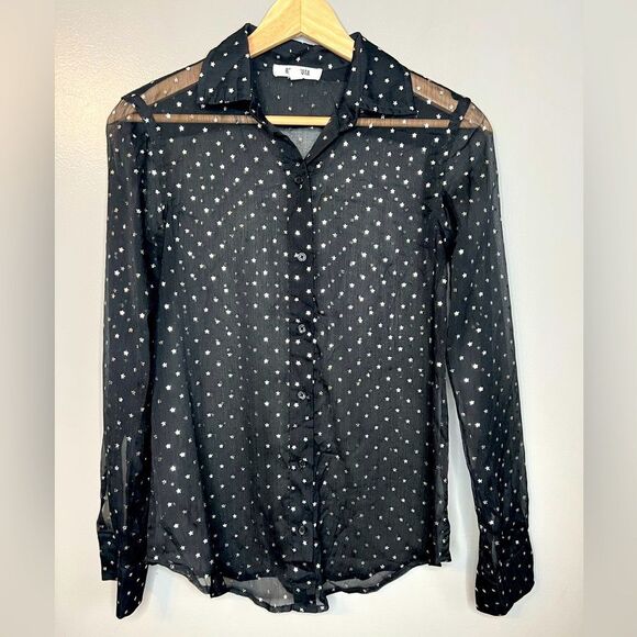 4/$25 B B Dakota silver star semi sheer blouse XS rocker edgy whimsical  whimsy - Picture 5 of 11